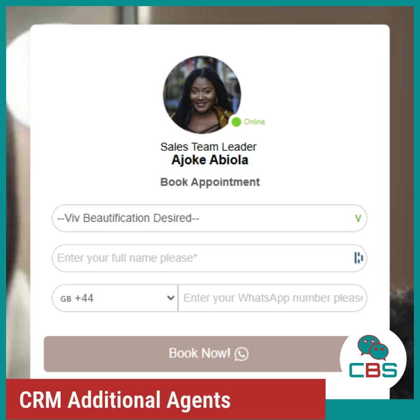 CRM agent appointment booking interface screenshot