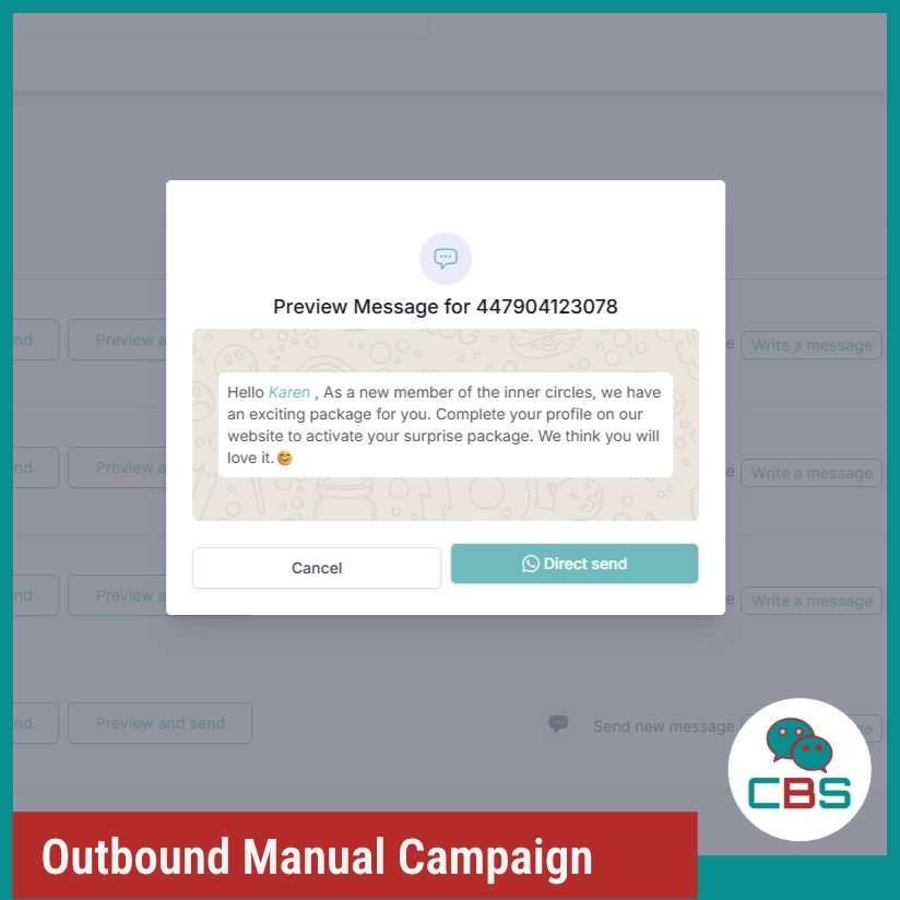 Preview message interface for outbound manual campaign