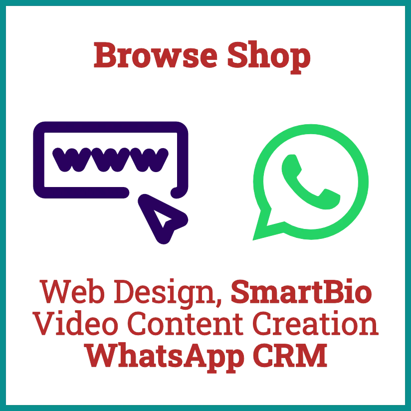 Browse shop for web design and WhatsApp CRM services.